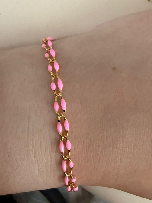 Non tarnish pink and gold plated adjustable bracelet