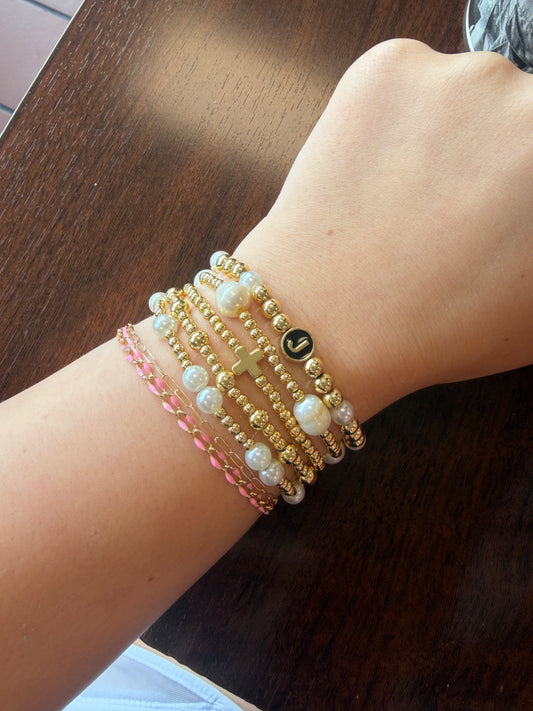 Black inital bracelet single non tarnish