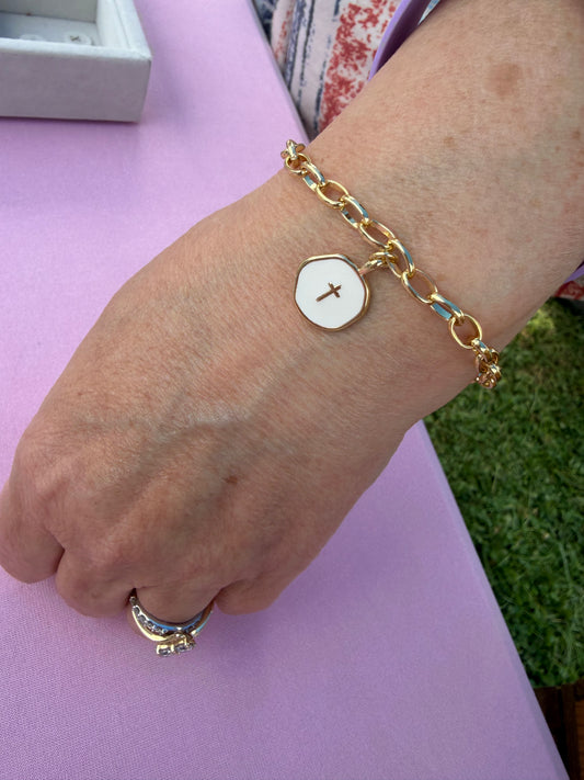 Gold cross bracelet adjustable non tarnish gold filled