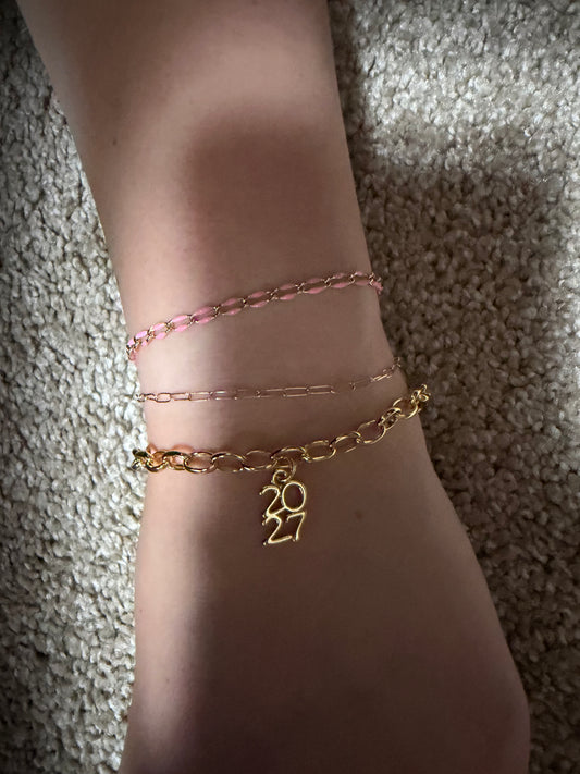 2027 grad bracelet in non tarnish gold filled