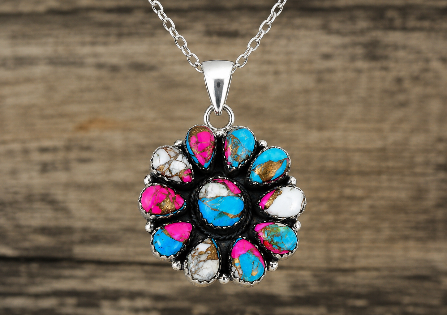 Cotton candy turquoise sterling silver necklace
