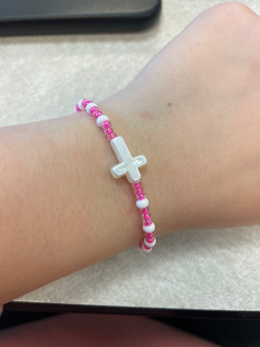 Pink and white cross bracelet