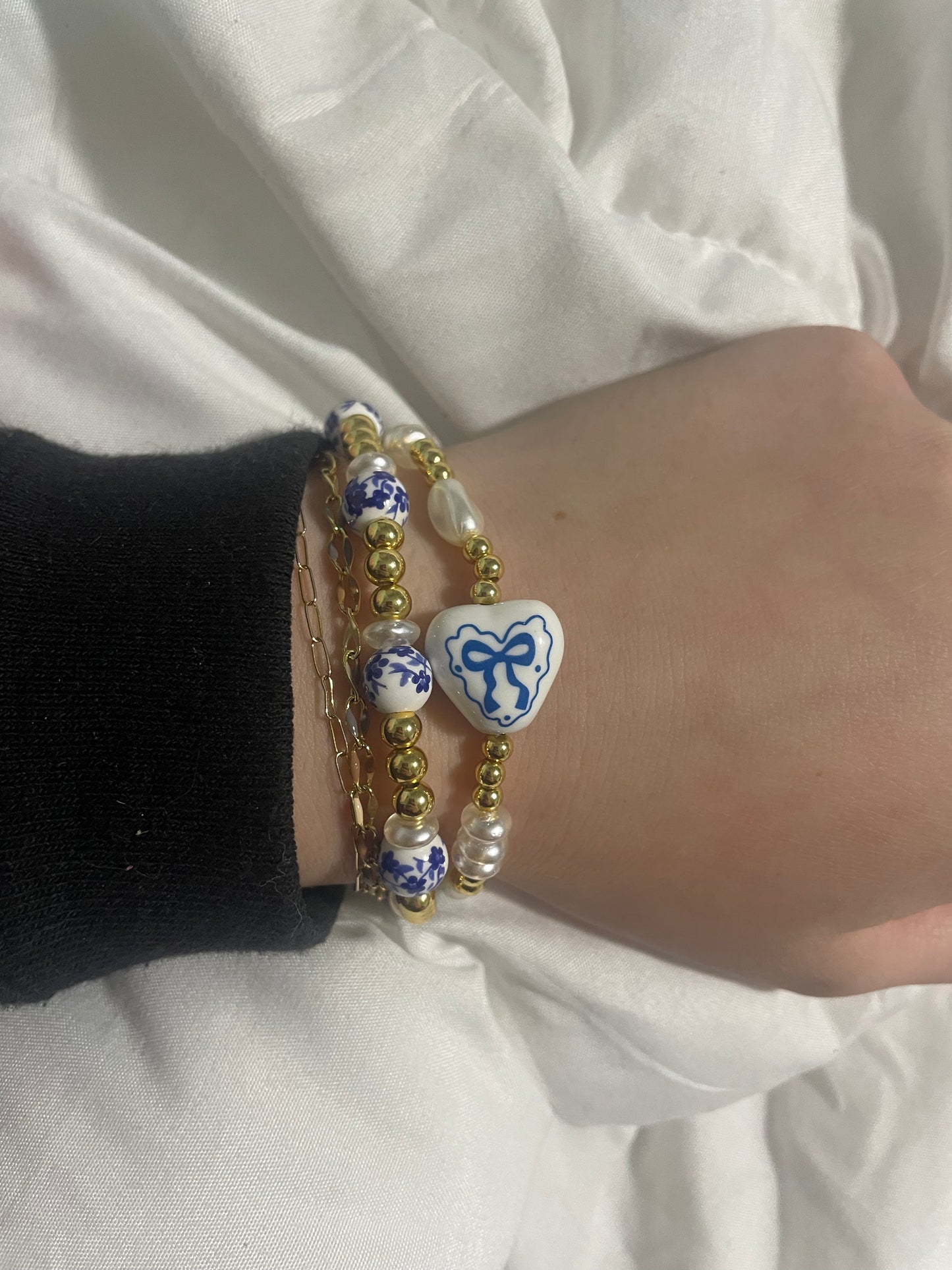 Blue bow floral set non tarnish
