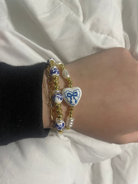 Blue bow floral set non tarnish