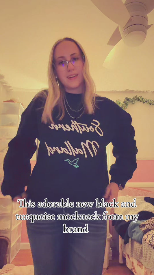 Black and turquoise southern mallard mock neck sweatshirt